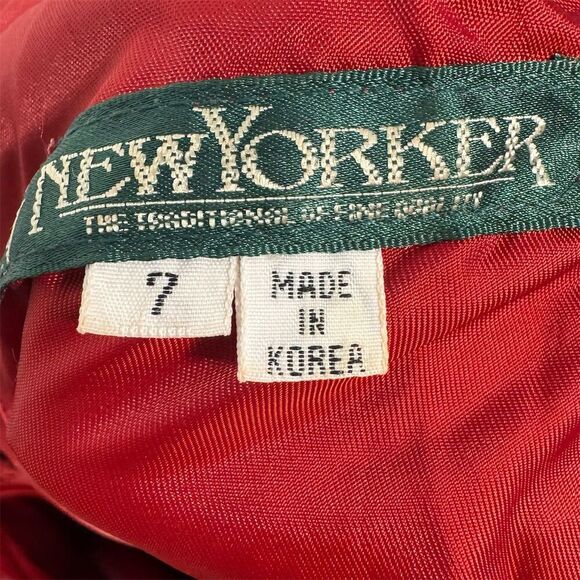 VTG New Yorker Red Embossed Leather Skirt 7 High Waist Midi Mob Wife 80s Retro - Picture 6 of 8